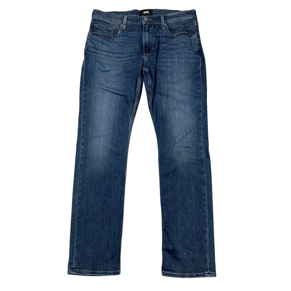 Paige Federal Slim Straight Jeans Mens 33 (Fits 35x32) Dark Indigo Stretch Denim